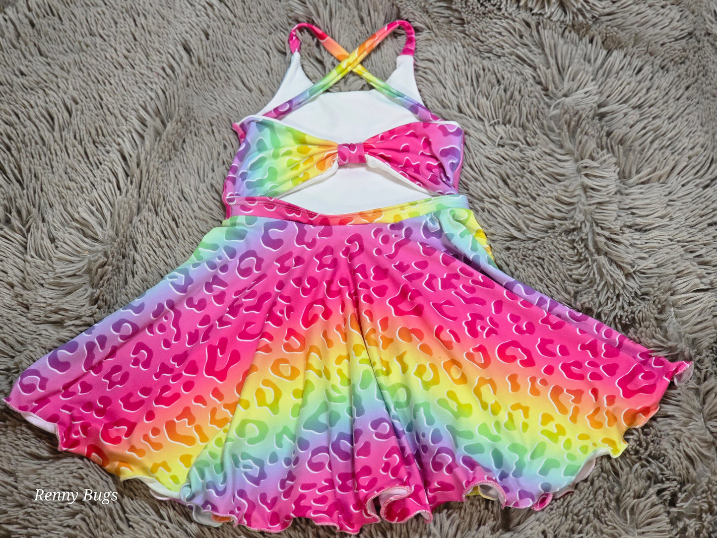 Rainbow leopard bow back dress